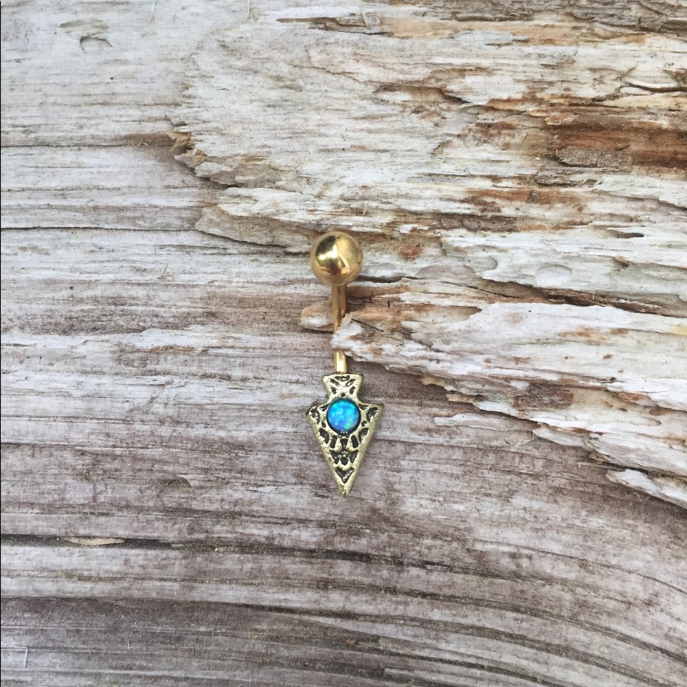 Gold Opal Arrow Belly Button Navel Ring